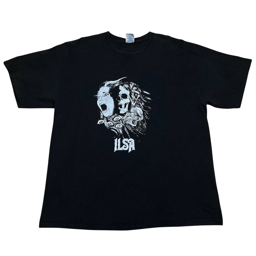 Ilsa Band Shirt Sz XL Black Death Crust Metal Skull Cat Graphic Y2K Rare